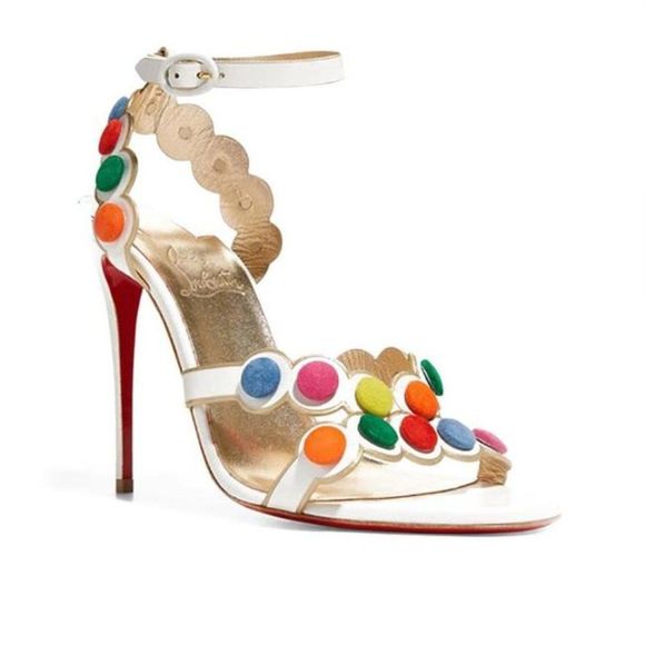 Christian Louboutin Shoes - Christian Louboutin White Smartissima 100 Suede-trimmed Leather Sandals